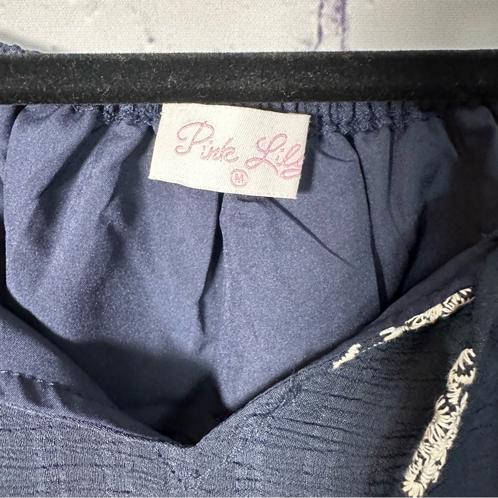 Pink Lily Navy Blue Floral Blouse - Picture 4 of 5